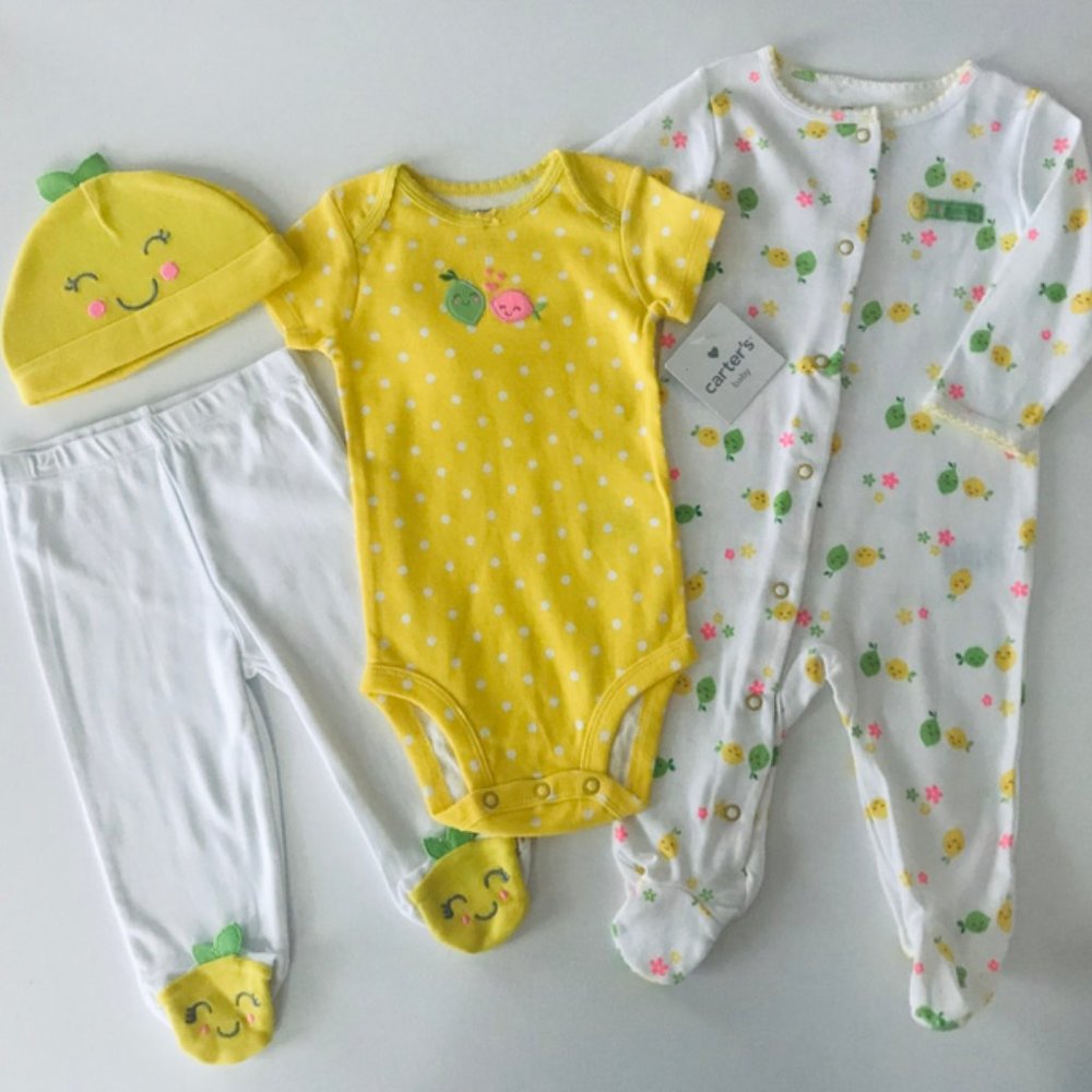 Carter’s Baby Girl 6 Months Pajamas Hat Pants Set Outfit Lemon Lime